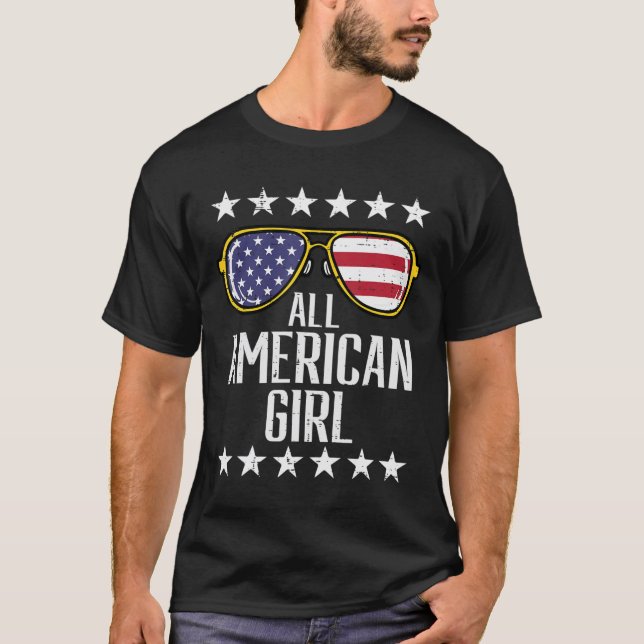 US Flag Sunglasses American All Girl Memorial Day  T-Shirt (Front)