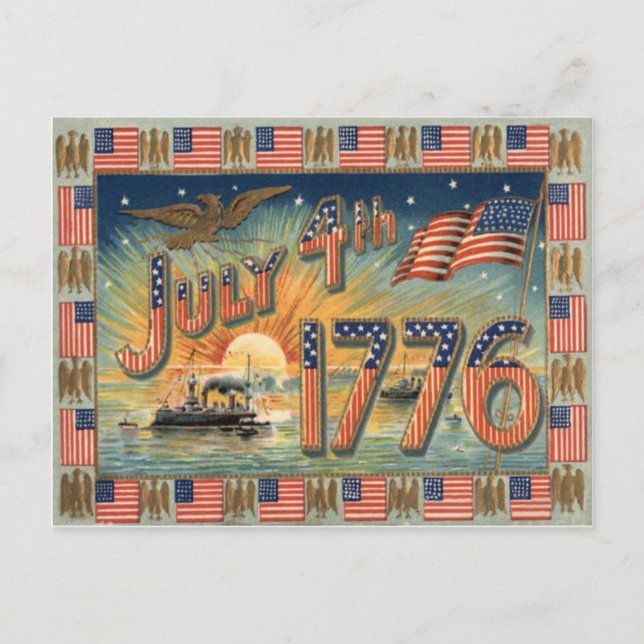 US Flag Sunrise Bald Eagle Ship Postcard (Front)