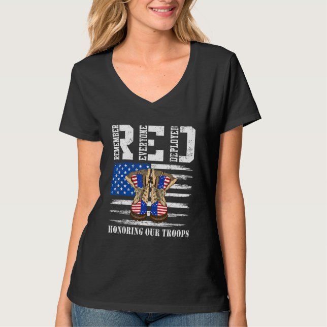 US Flag Support Our Troops Remember Everyone Deplo T-Shirt (Front)