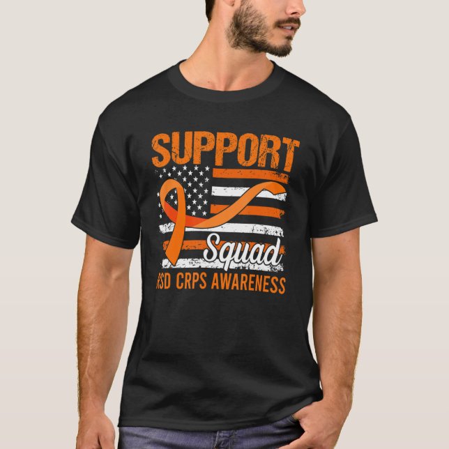 US Flag Support Squad RSD CRPS Awareness Orange Ri T-Shirt (Front)