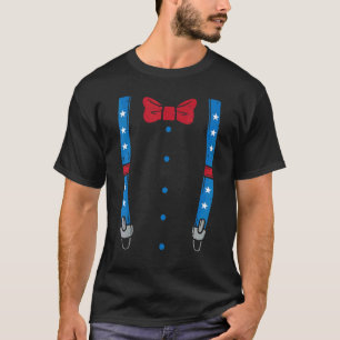 Us Flag Suspenders Bow Tie Boys 4th Of July Toddle T-Shirt