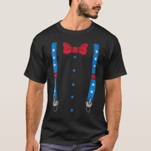 US Flag Suspenders Bow Tie Boys 4th Of July Toddle T-Shirt
