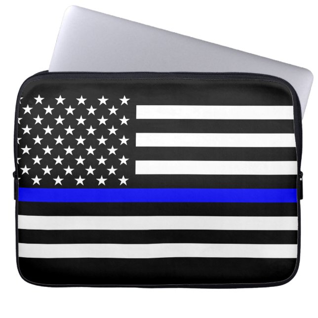 US Flag Thin Blue Line Graphic Laptop Sleeve (Front)