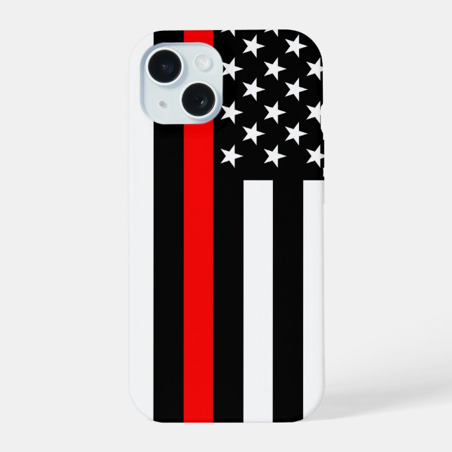US Flag Thin Red Line Symbolic on iPhone 15 Case (Back)
