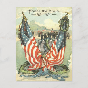 US Flag Tombstone Civil War Parade Postcard
