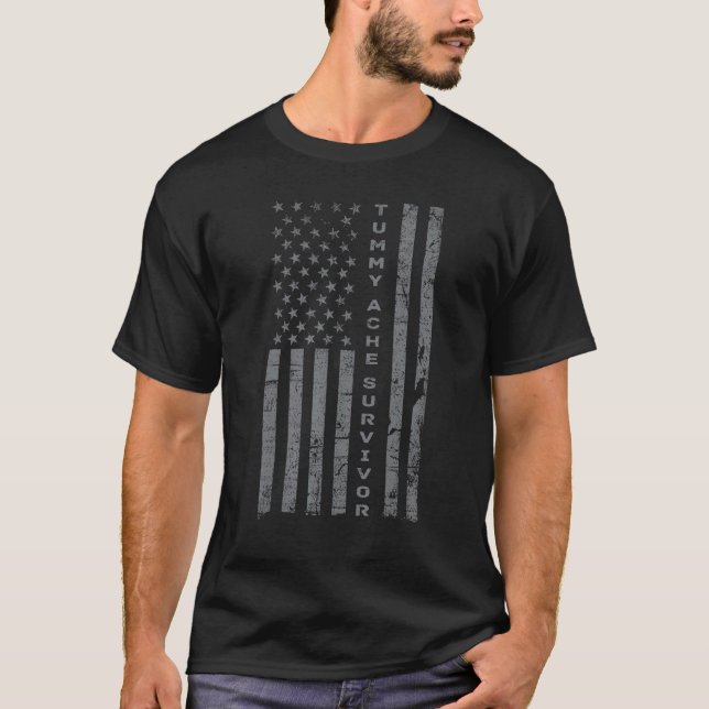 US Flag Tummy Ache Survivor Abdominal Ache Stomach T-Shirt (Front)