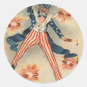 US Flag Uncle Sam Fireworks Firecracker Classic Round Sticker