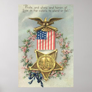 US Flag Union Civil War Medal Eagle Wreath Poster