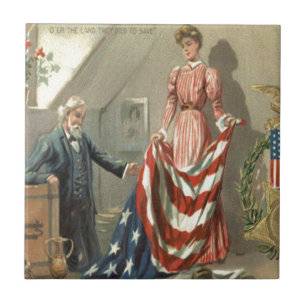 US Flag Union Civil War Medal Eagle Wreath Tile