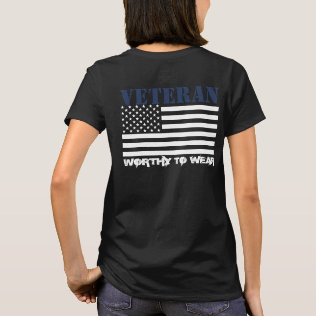 US Flag - Veteran NAVY BLUE - Worthy To Wear T-Shirt (Back)