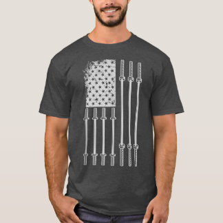 US Flag Weightlifting Barbell Patriotic Love Fitne T-Shirt