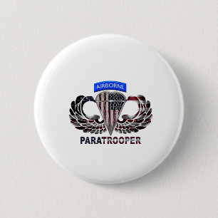 US Flag With Airborne Wings and Paratroopers 6 Cm Round Badge