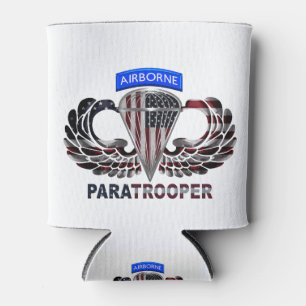 US Flag With Airborne Wings and Paratroopers Can Cooler