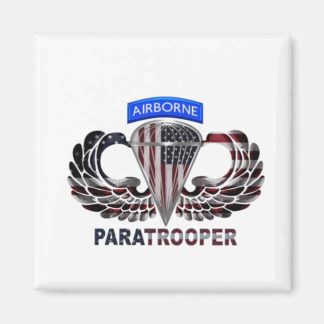 US Flag With Airborne Wings and Paratroopers Magnet (Front)