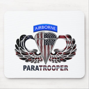 US Flag With Airborne Wings and Paratroopers Mouse Mat