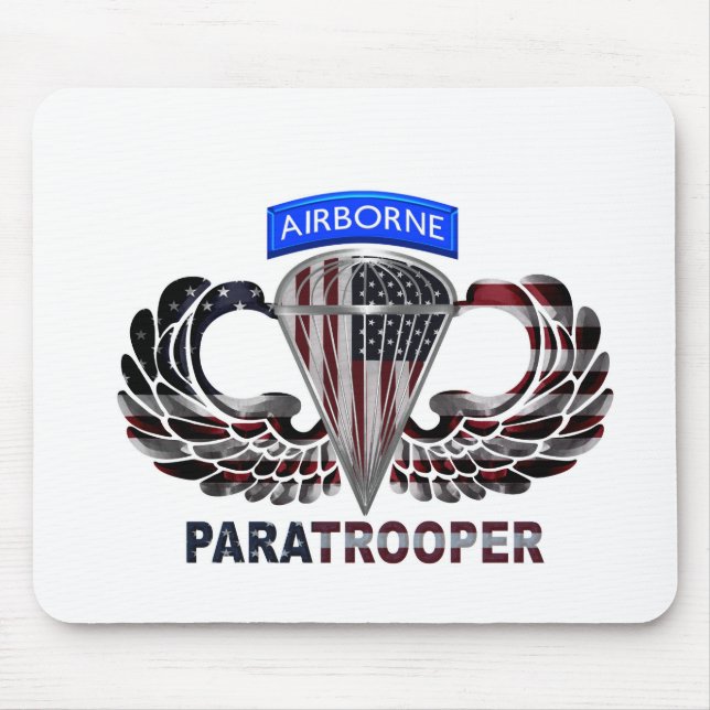 US Flag With Airborne Wings and Paratroopers Mouse Mat (Front)