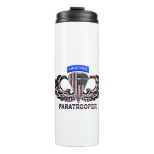 US Flag With Airborne Wings and Paratroopers Thermal Tumbler