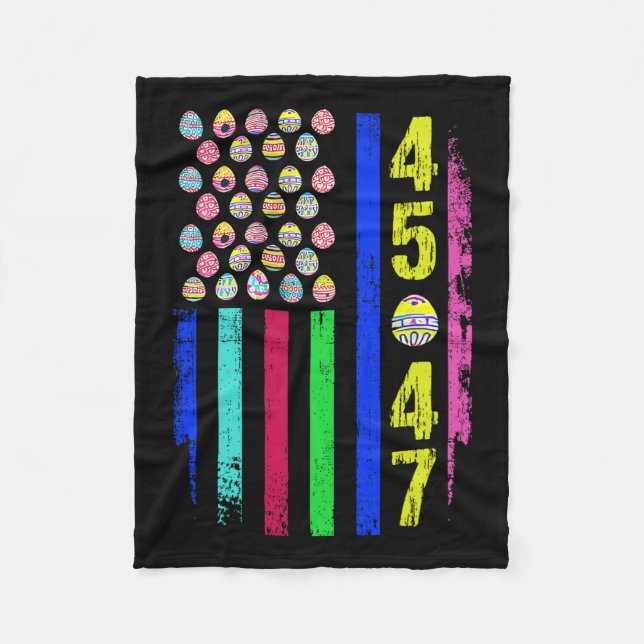 Us Flag With Eggs Funny Trump 45 47 Easter Day 1  Fleece Blanket (Front)