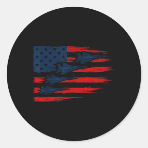 Us Flag With Fighter Jets Patriotic Airshow Classic Round Sticker