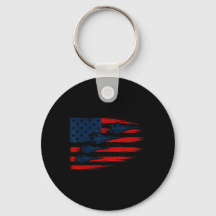 Us Flag With Fighter Jets Patriotic Airshow Key Ring