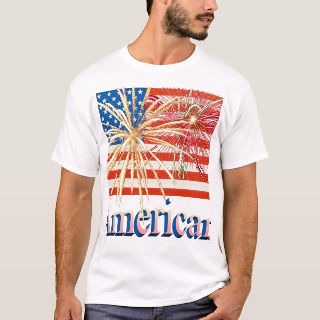 US Flag with Fireworks T-Shirt (Front)