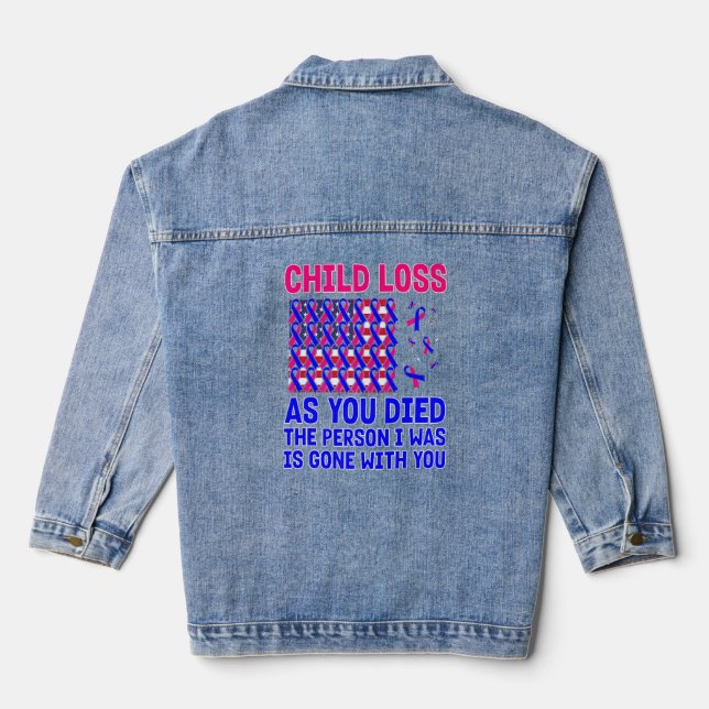 US flag with pink and blue ribbons for child loss  Denim Jacket (Back)
