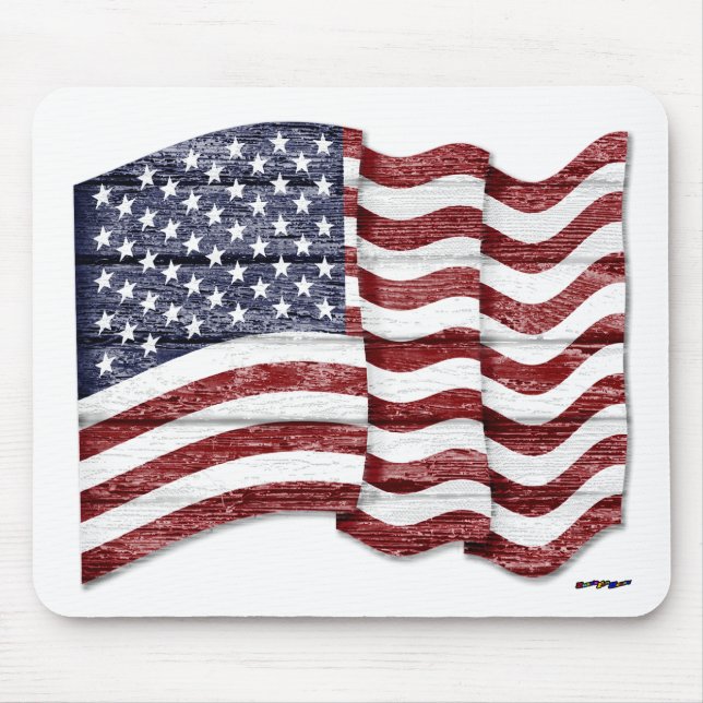 US Flag with wood grain Mouse Mat (Front)