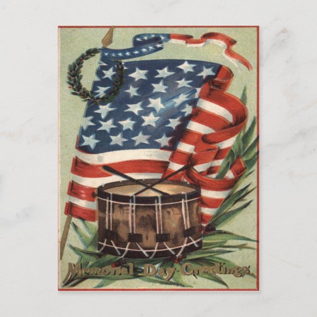 US Flag Wreath Drum Memorial Day Postcard (Front)