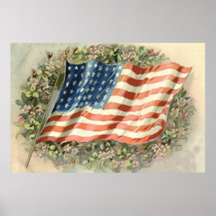 US Flag Wreath Flowers Memorial Day Poster