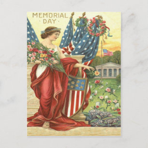 US Flag Wreath Lady Liberty Cemetery Postcard