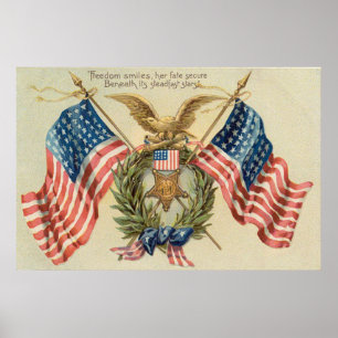 US Flag Wreath Medal Eagle Poster