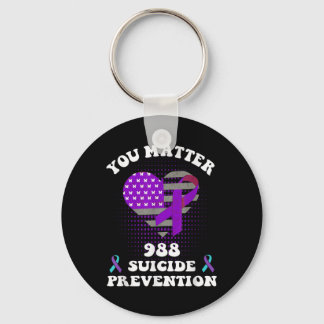 Us Flag You 988 Suicide Prevention Awareness Ribbo Key Ring