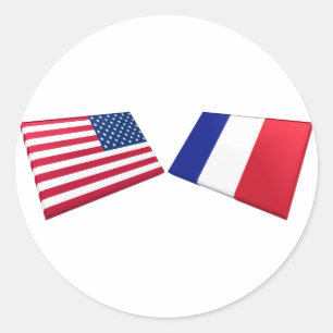 US & France Flags Classic Round Sticker