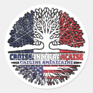 US French France America Tree Roots Flag Classic Round Sticker