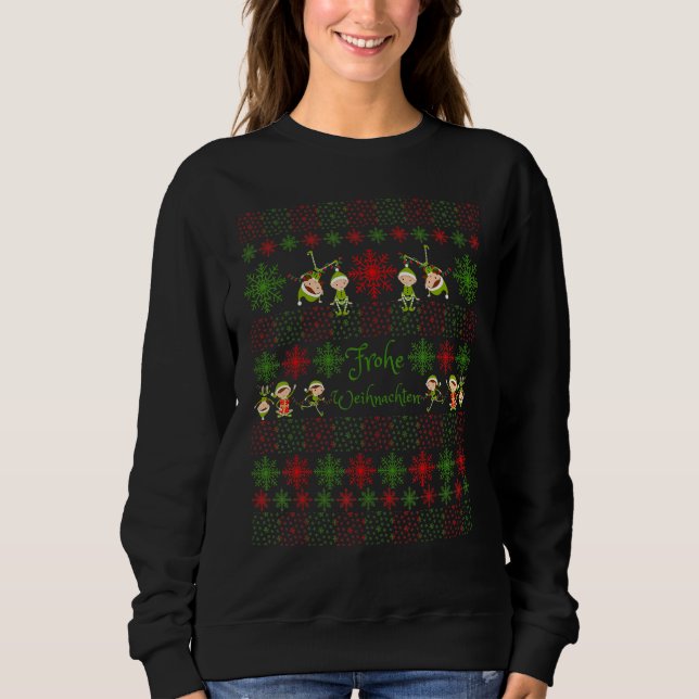 US Frohe Weihnachten Elf Snowflake Pattern Red Gre Sweatshirt (Front)