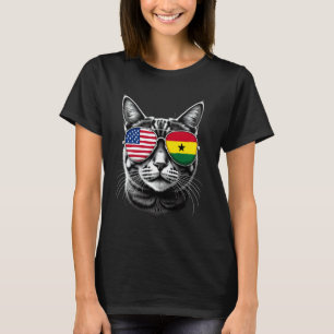 US Ghanaian Cat Sunglasses Design Ghana USA Flag T-Shirt