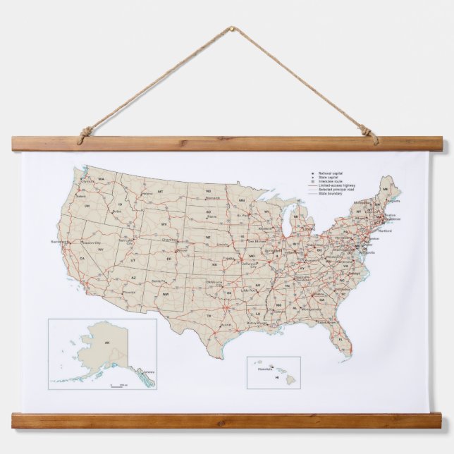US Highways Road in the United States Map Hanging Tapestry (Front)