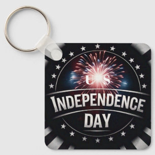 "US Independence Day" Fireworks and Stars Custom Key Ring