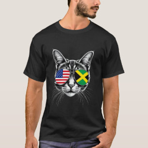 US Jamaican Cat Sunglasses Design USA Jamaica Flag T-Shirt