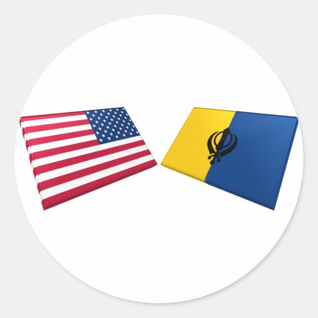 US & Khalistan Flags Classic Round Sticker (Front)