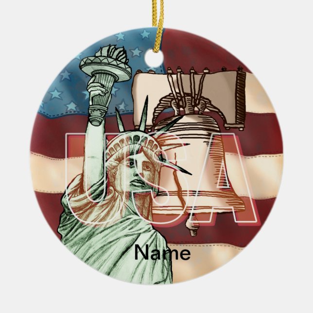 US Liberty Flag Ceramic Tree Decoration (Front)