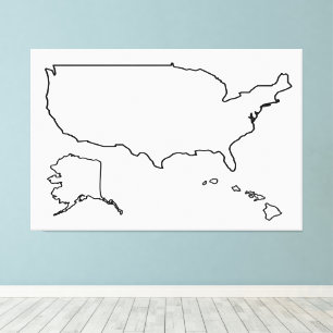 US Map Blank Outline 60x40 inch United States Canvas Print