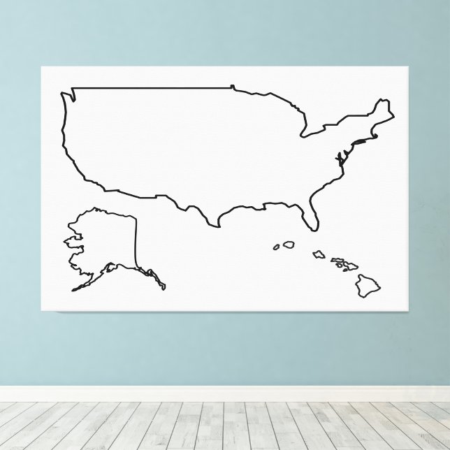 US Map Blank Outline 60x40 inch United States Canvas Print (Insitu(Wood Floor))