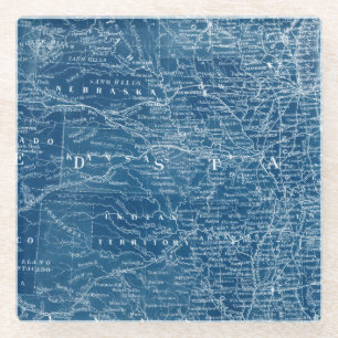 US Map Blueprint Glass Coaster