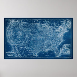 US Map Blueprint Poster