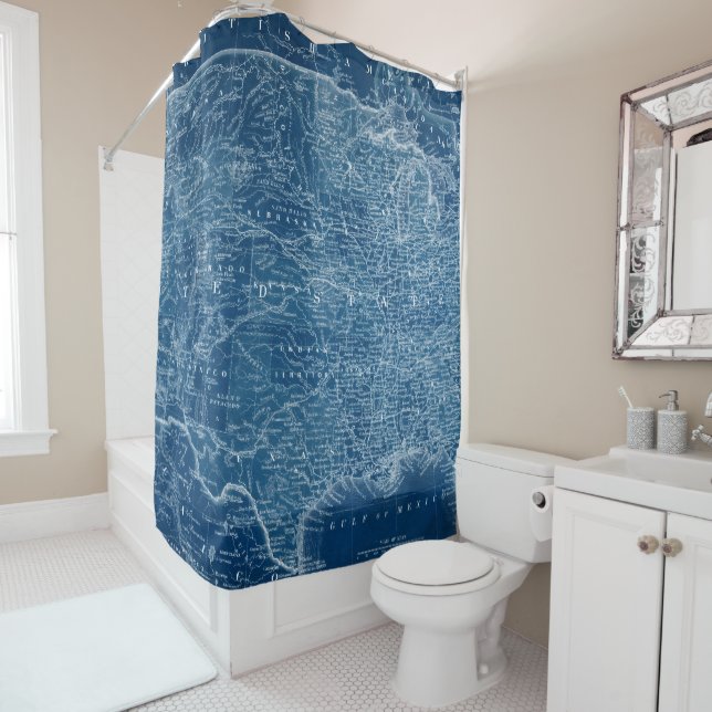 US Map Blueprint Shower Curtain (In Situ)