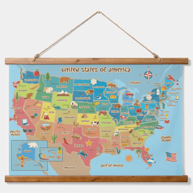 US Map for Kids Wall Hanging Tapestry (Front)