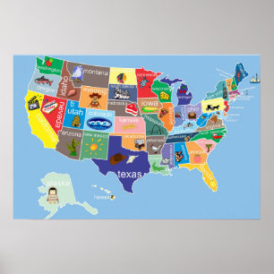 US Map for Kids Whimsical Poster