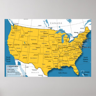 US Map With State Names and Capitals Poster