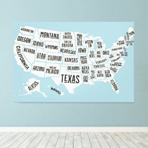 US Map With State Names United States 60x40 inch Canvas Print